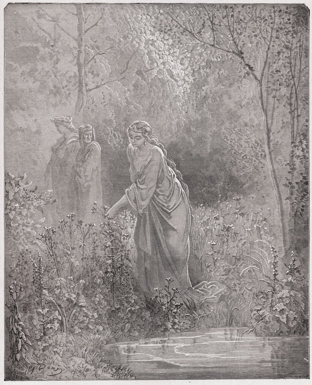 Den guddommelige komedie (La Divina Commedia, La Divine Comedie), Purgatorio, Canto 27: Dants drøm om Lea i engen - af Dante Alighieri (1265-1321) - Illustration af Gustave Dore (1832-1883) af Gustave Dore