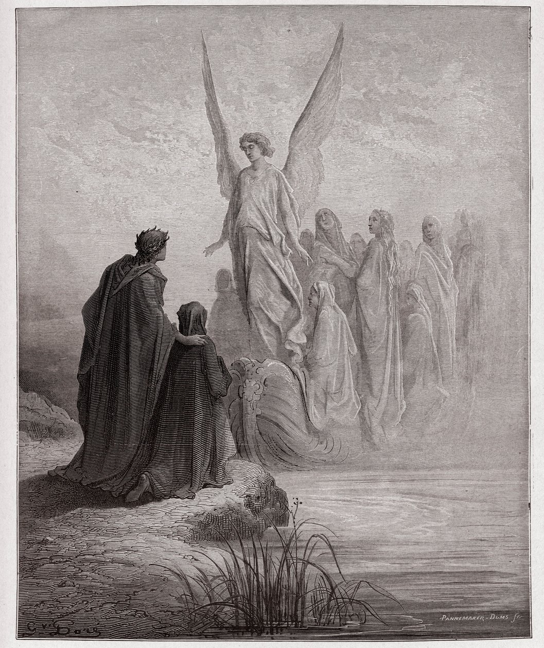 Den guddommelige komedie (La Divina Commedia, La Divine Comedie), Purgatorio, Canto 2: Den himmelske pilot lander båden - af Dante Alighieri (1265-1321) - Illustration af Gustave Dore (1832-1883) af Gustave Dore