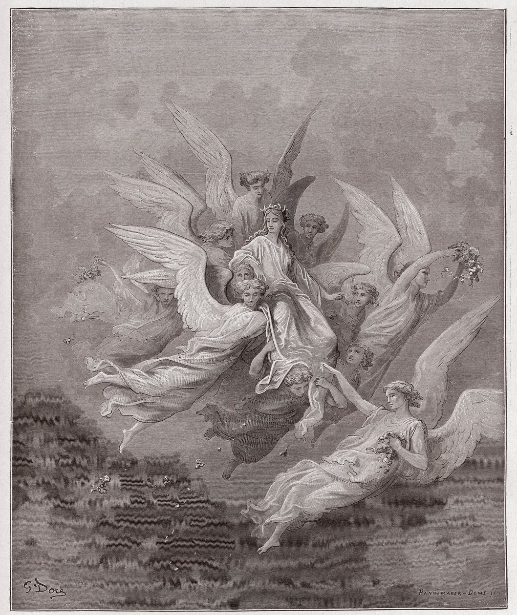 Den guddommelige komedie (La Divina Commedia, La Divine Comedie), Purgatorio, Canto 30: Beatrice blandt englene - af Dante Alighieri (1265-1321) - Illustration af Gustave Dore (1832-1883) af Gustave Dore