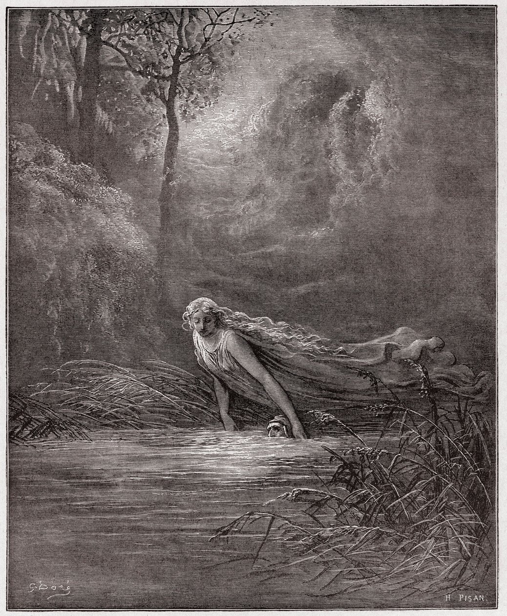 Den guddommelige komedie (La Divina Commedia, La Divine Comedie), Purgatorio, Canto 31: Dante nedsænket i floden Lethe - af Dante Alighieri (1265-1321) - Illustration af Gustave Dore (1832-1883) af Gustave Dore