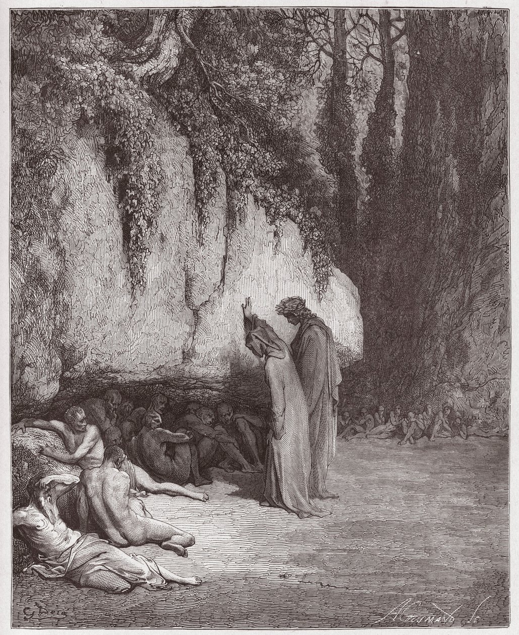 Den guddommelige komedie (La Divina Commedia, La Divine Comedie), Purgatorio, Canto 4: De indolente sjæle ved siden af ​​klippen - af Dante Alighieri (1265-1321) - Illustration af Gustave Dore (1832-1883) af Gustave Dore