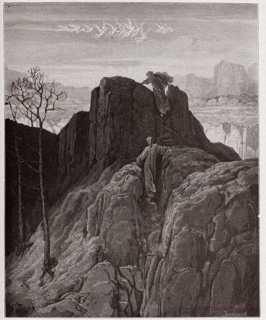 The Divine Comedy (La Divina Commedia, La Divine Comedie), Purgatorio, Canto 4: Virgil fører Dante op ad den barske bjergside - af Dante Alighieri (1265-1321) - Illustration af Gustave Dore (1832-1883) af Gustave Dore