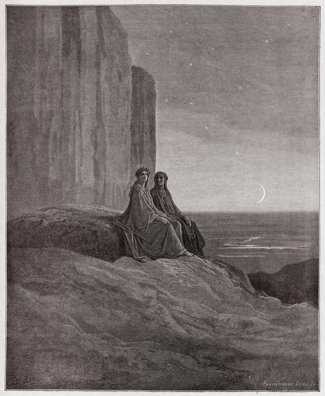 The Divine Comedy (La Divina Commedia, La Divine Comedie), Purgatorio, Canto 9: Twilight - af Dante Alighieri (1265-1321) - Illustration af Gustave Dore (1832-1883) af Gustave Dore