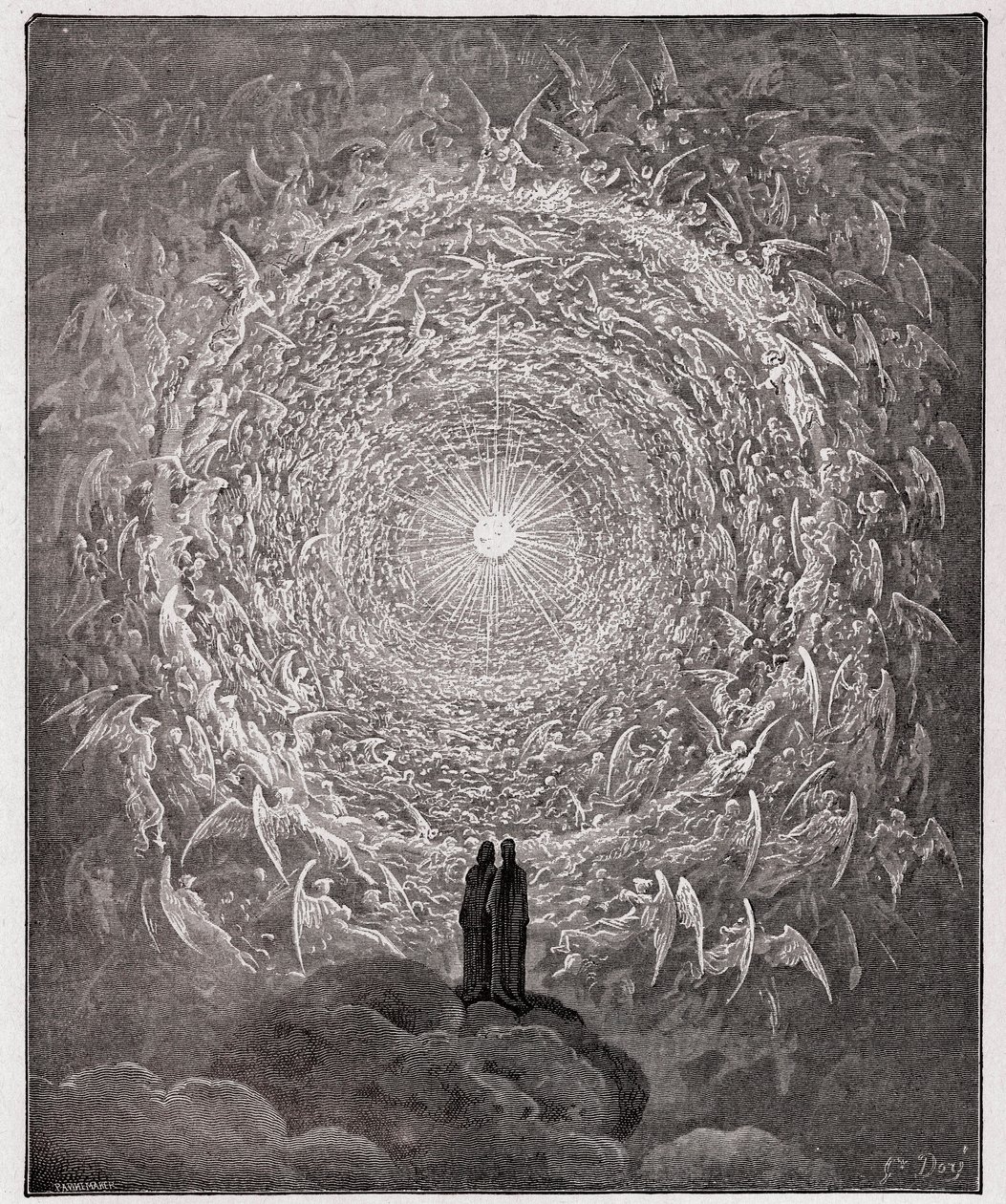 The Divine Comedy, Paradiso, Canto 31: Den hellige skare danner en rose i det empyriske (rose celeste) - af Dante Alighieri (1265-1321) af Gustave Dore