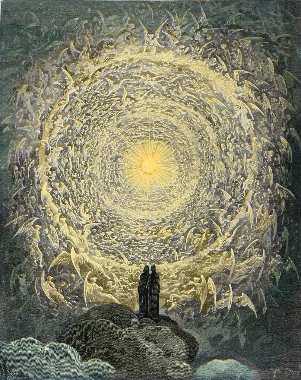 The Divine Comedy, Paradiso, Canto 31: Den hellige skare danner en rose i det empyriske (rose celeste) - af Dante Alighieri (1265-1321) af Gustave Dore