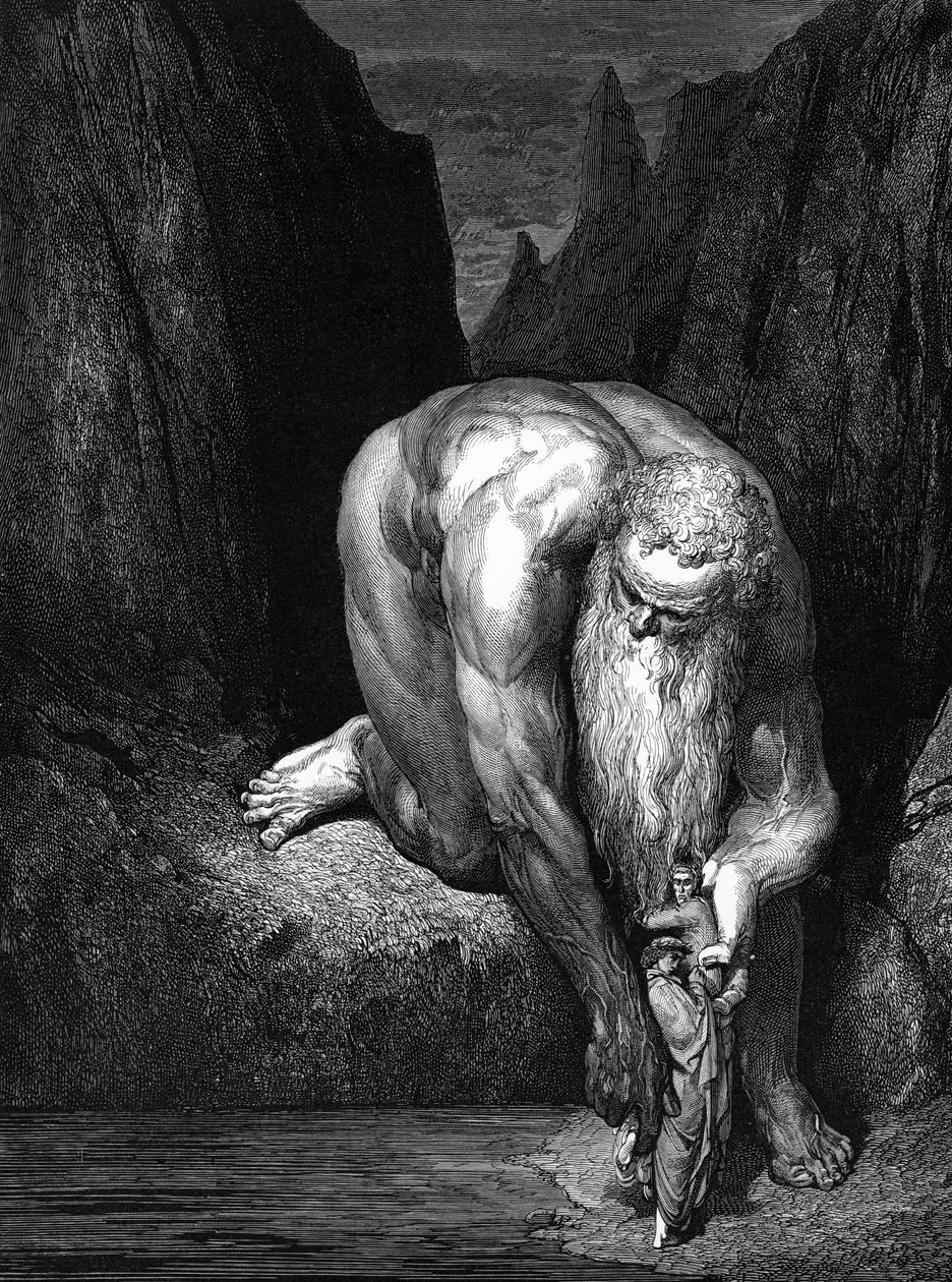 Den guddommelige komedie af Dante: Den kæmpe antaeus. af Gustave Dore