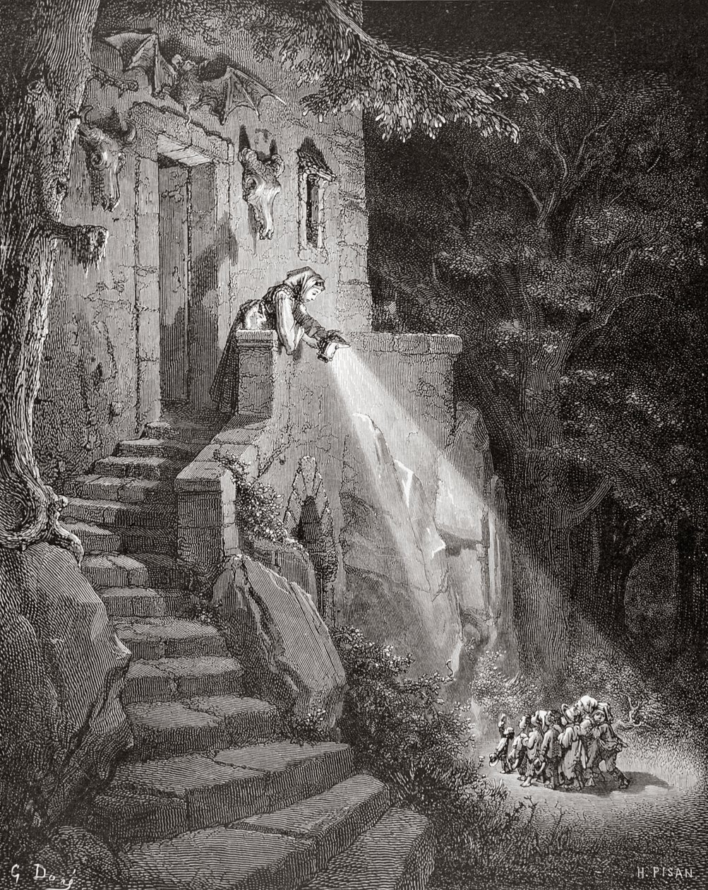 The Dwelling of the Ogre, indgraveret af Heliodore Joseph Pisan (1822-90) c.1868 af Gustave Dore