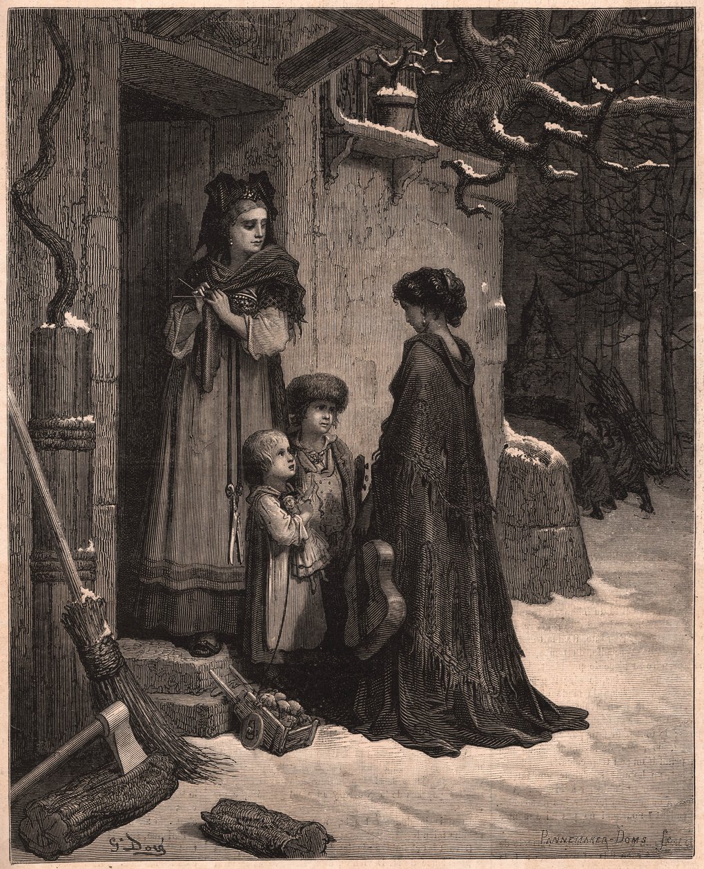 Græshoppen og myren, illustration fra fablen af Jean de la Fontaine af Gustave Dore