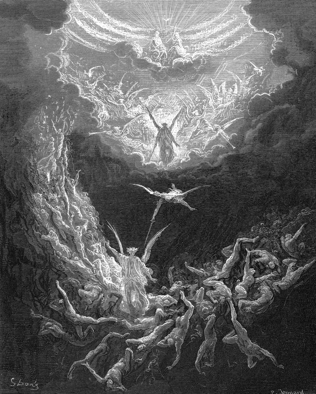 Den sidste dom. Bibelens Åbenbaringsbog 20:11. Illustration af Gustave Dore 1865-1866. Trægravering af Gustave Dore
