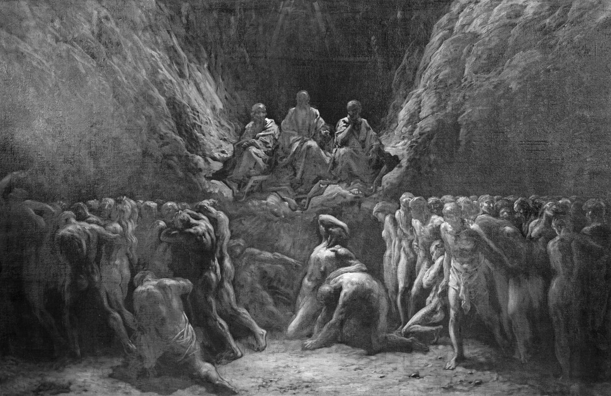 Den sidste dom, også kendt som Helvedes tre dommere, Minos, Hades og Rhadamanthus af Gustave Dore