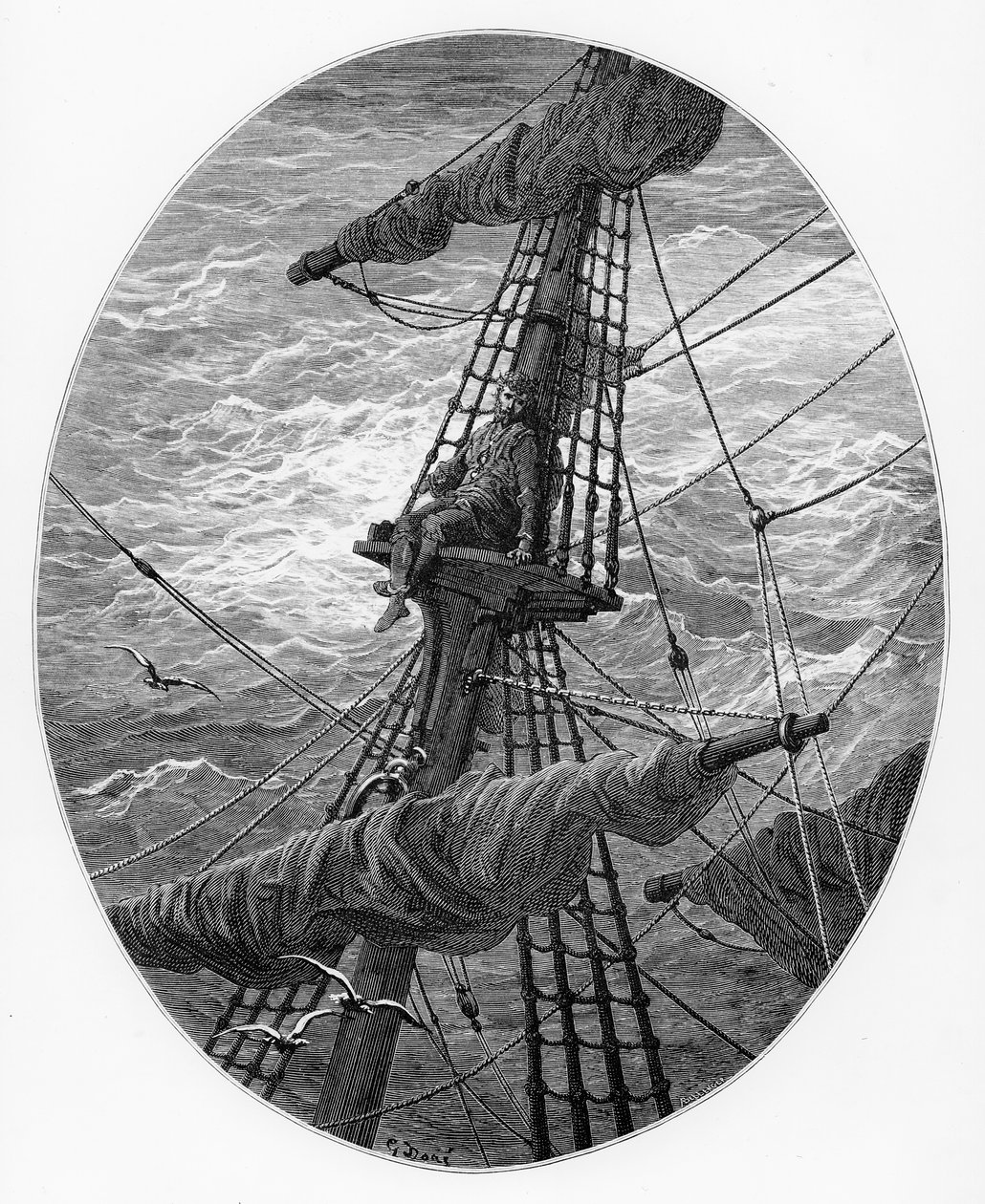Sømanden op i masten under en storm, scene fra 