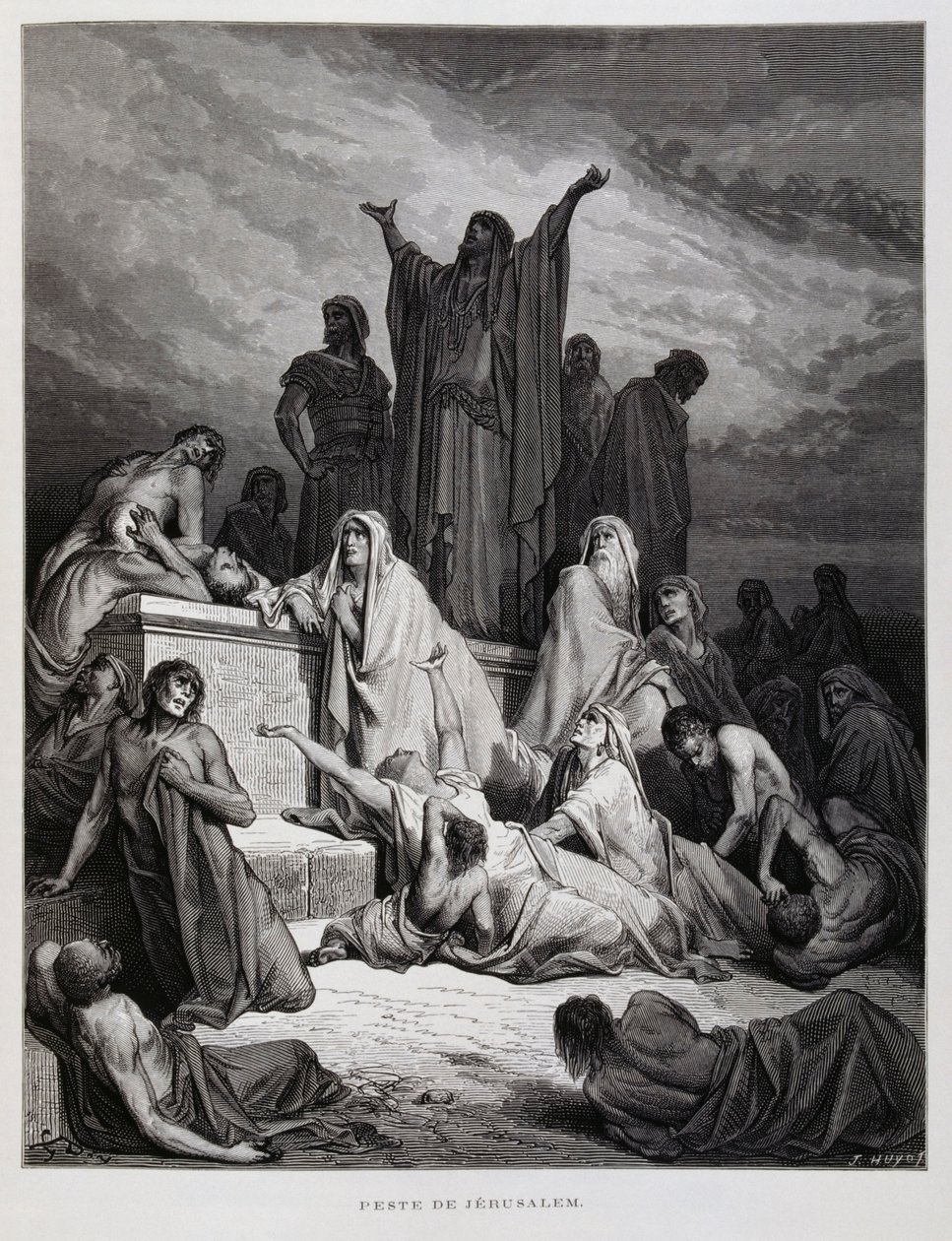 Pesten slår ned i Jerusalem, illustration fra Dore-bibelen af Gustave Dore