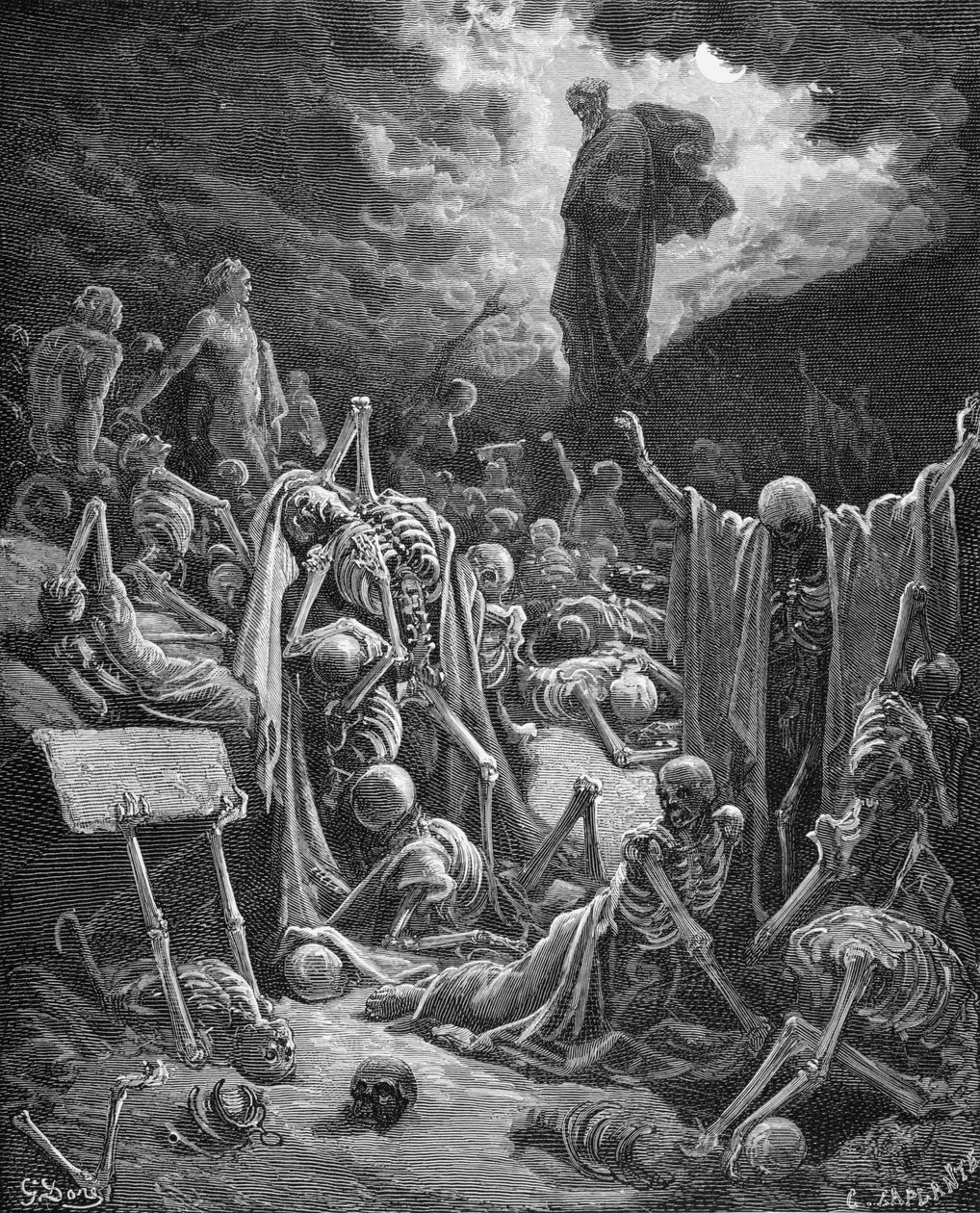 The Vision of the Valley of Dry Bones, Ezekiel 37:1-2, illustration fra Dores 