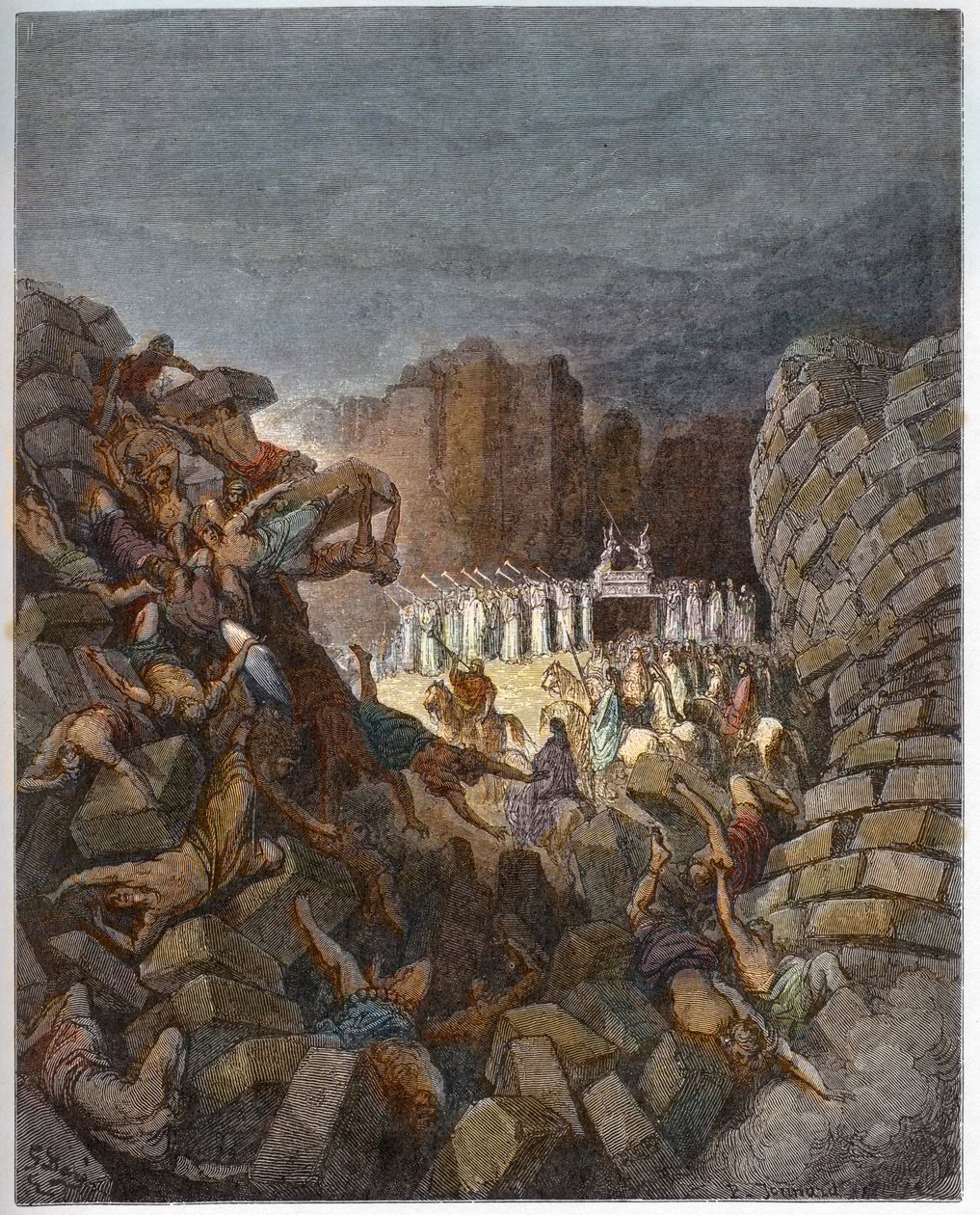 Jerikos mure falder ned - Jerikos mures fald - - Indgravering i "" The Bible illustree"" af Gustave Dore (1832-1883) - Gravering fra "" The Dore Bible"" af Gustave Dore