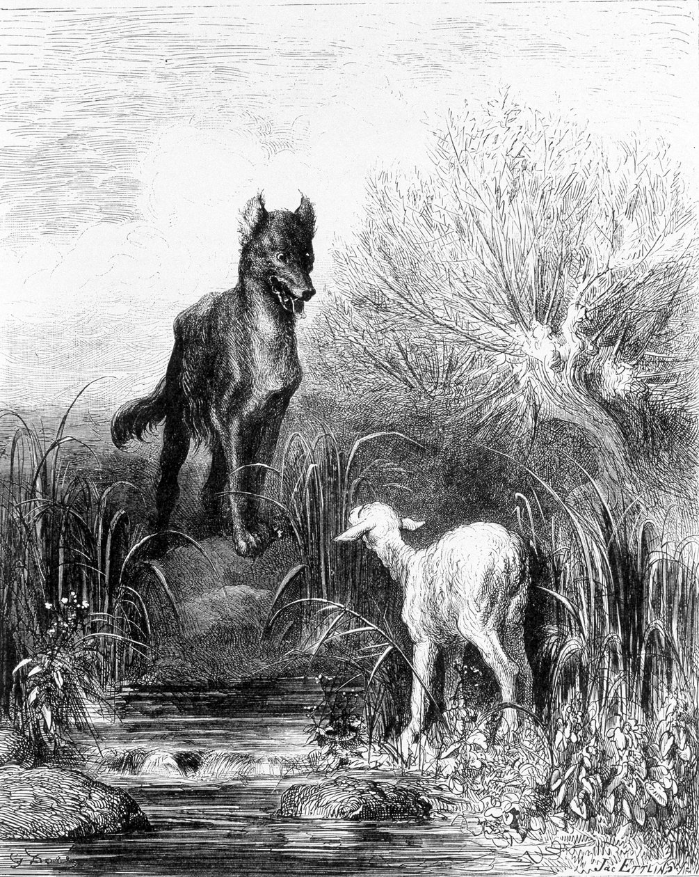 Ulven og Lammet "" Fabler" fra La Fontaine af Doré af Gustave Dore