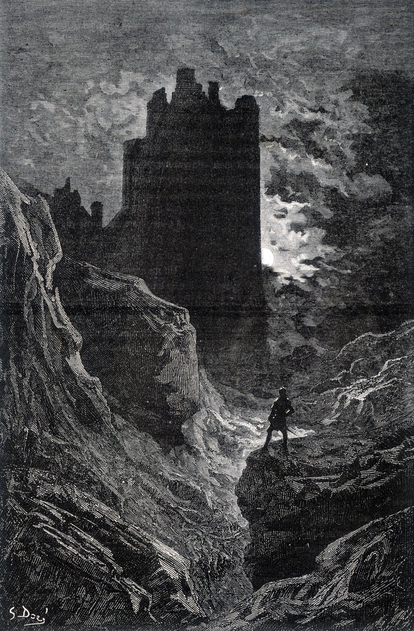 Frygtens slot - illustration af frygt af Gustave Doré, gravering af Gustave Dore