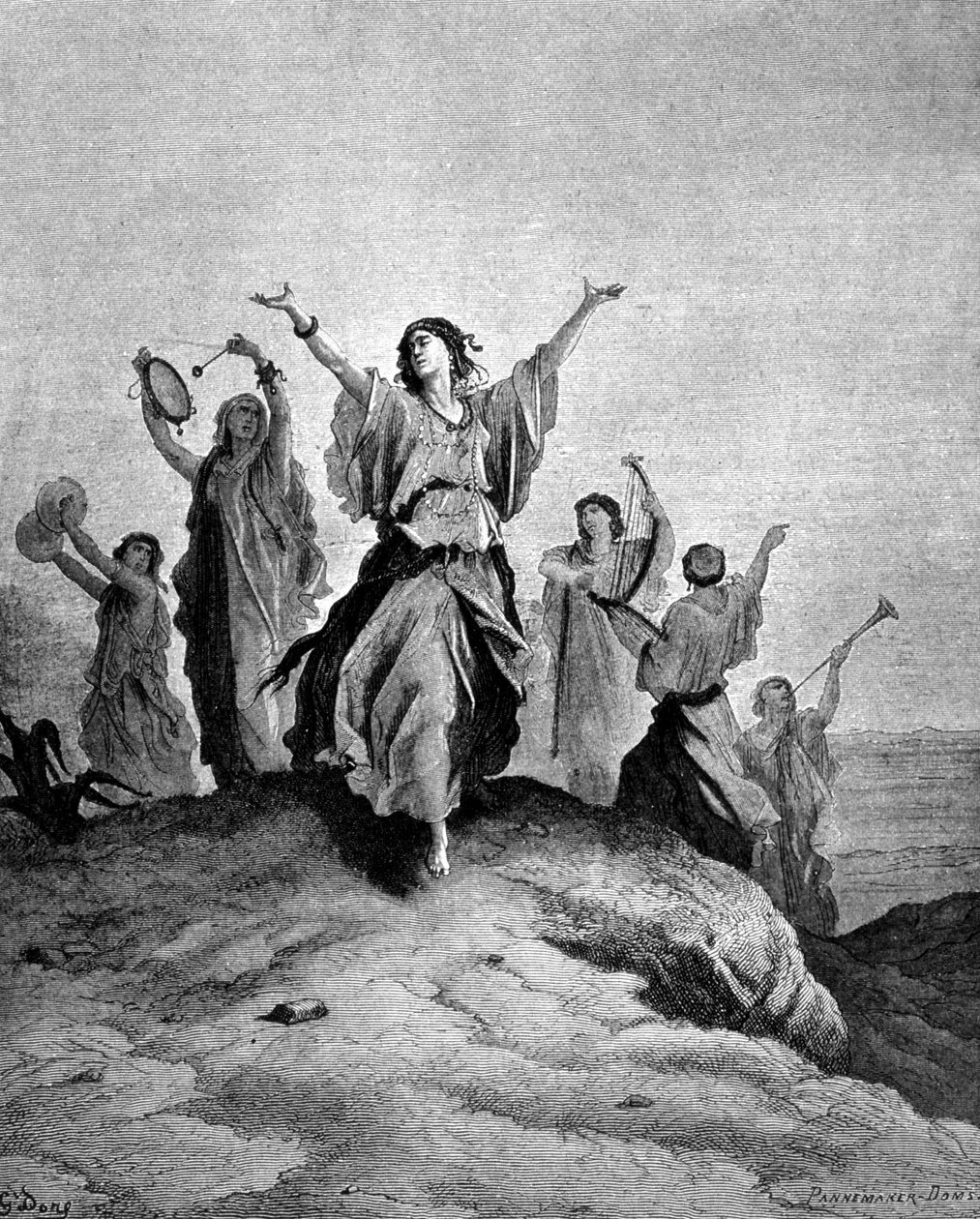 Jeftas datter, Israels dommer, gik sin far i møde. Illustration af Gustave Doré. Indgravering af det 19. århundrede. af Gustave Dore