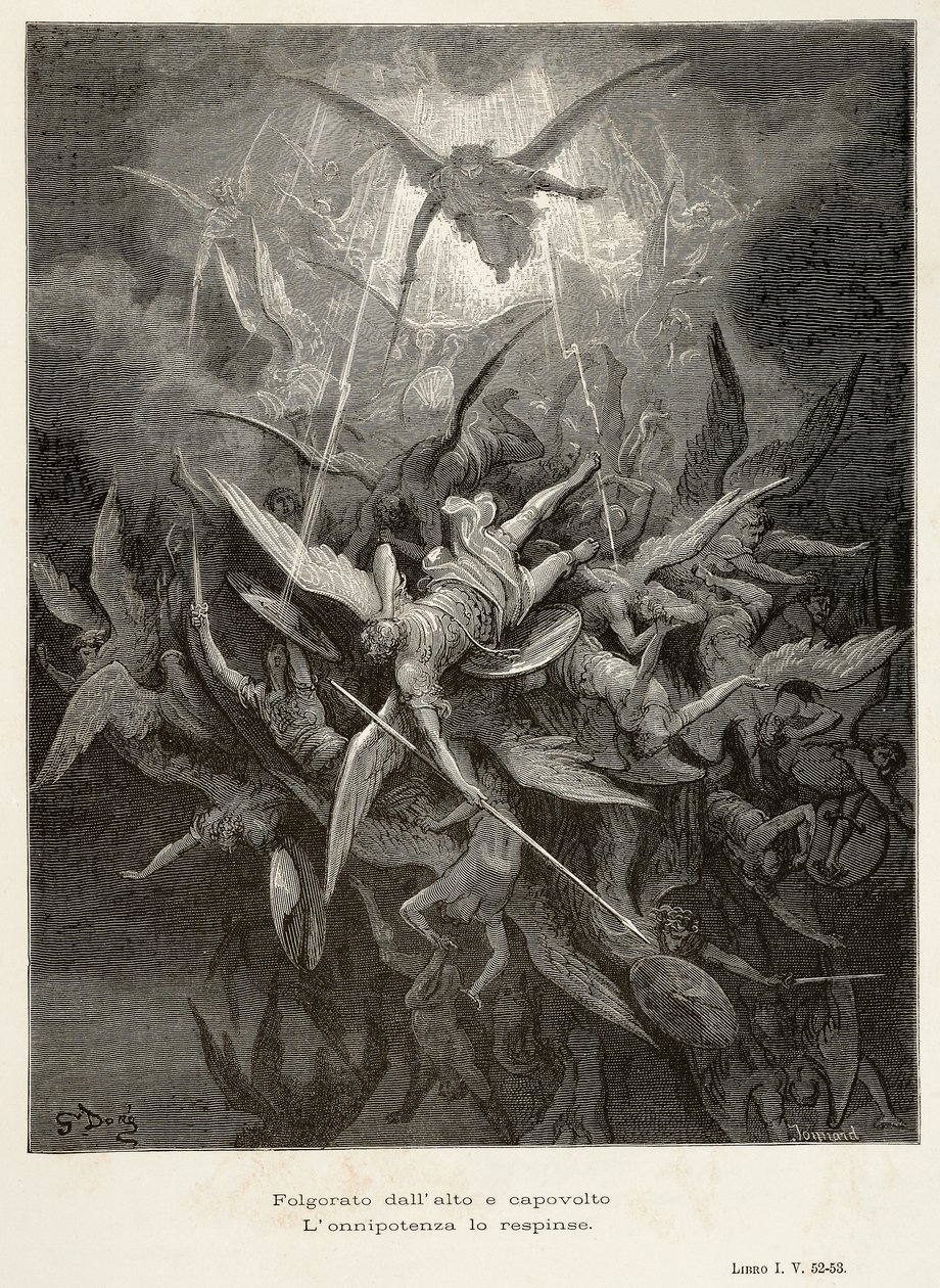 Englenes fald, scene fra Paradise Lost af John Milton (1608-1674), illustration af Gustave Dore