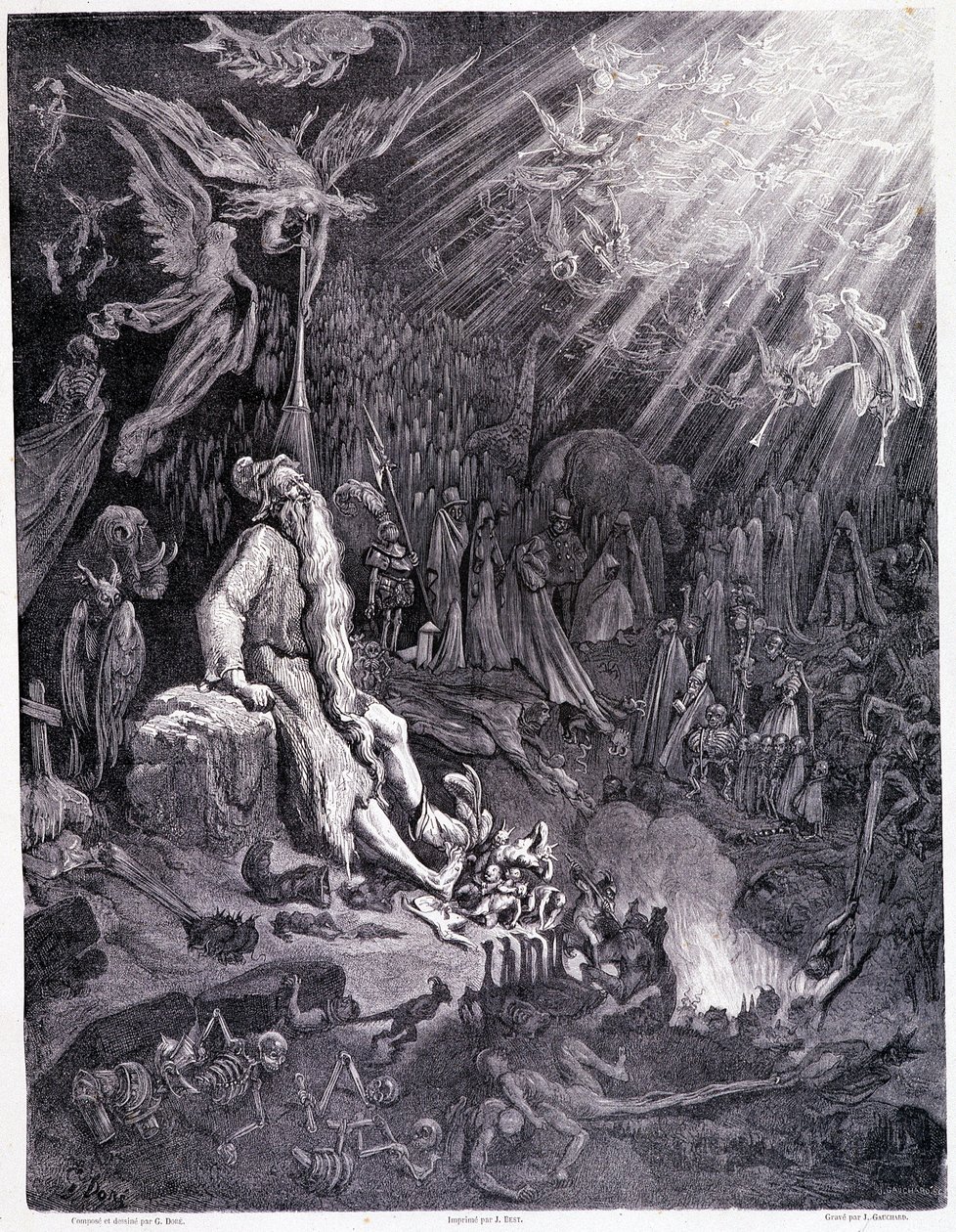 Den sidste dom vil afslutte din pine... Tavle XII - Illustration af Gustave Dore (1832-1883), til La legende du jeif wandering af Pierre Dupont, udgave Librairie du magasin malerisk, Paris 1862 af Gustave Dore
