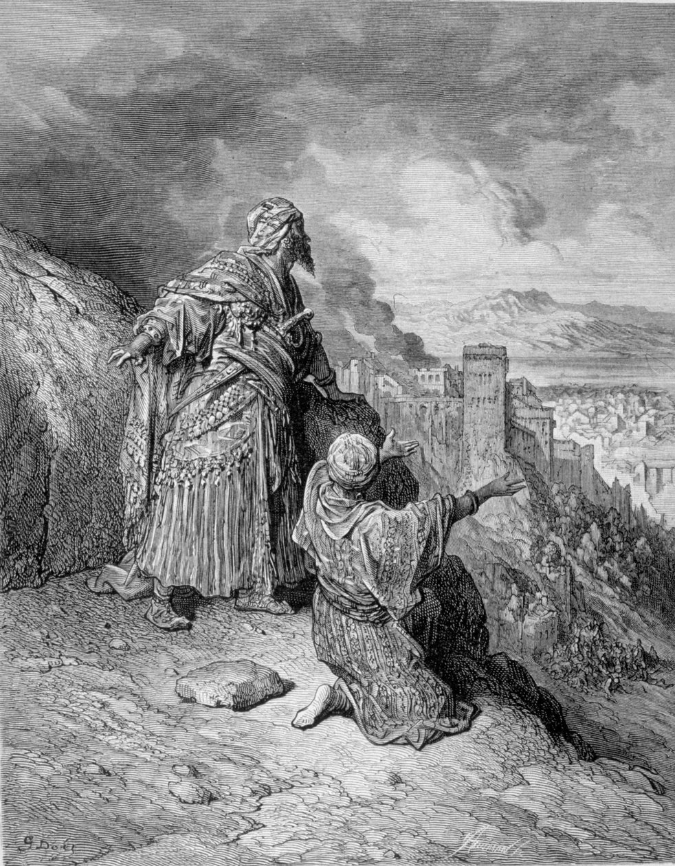 Den sidste af de arabiske konger forlod Granada efter hans belejring af katolikkerne i 1492. Gravering af Gustave Doré af Gustave Dore
