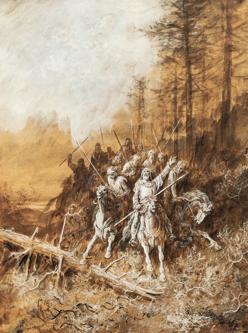 The march of knights, illustration til serier af digte, Idylls of King af Albert Tennyson (1809-1892), akvarel af Gustave Dore