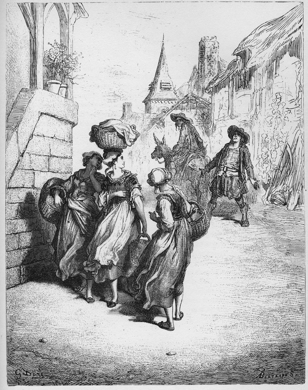 Mølleren, hans søn og æslet - fra "Fables" af Jean de La Fontaine af Gustave Dore