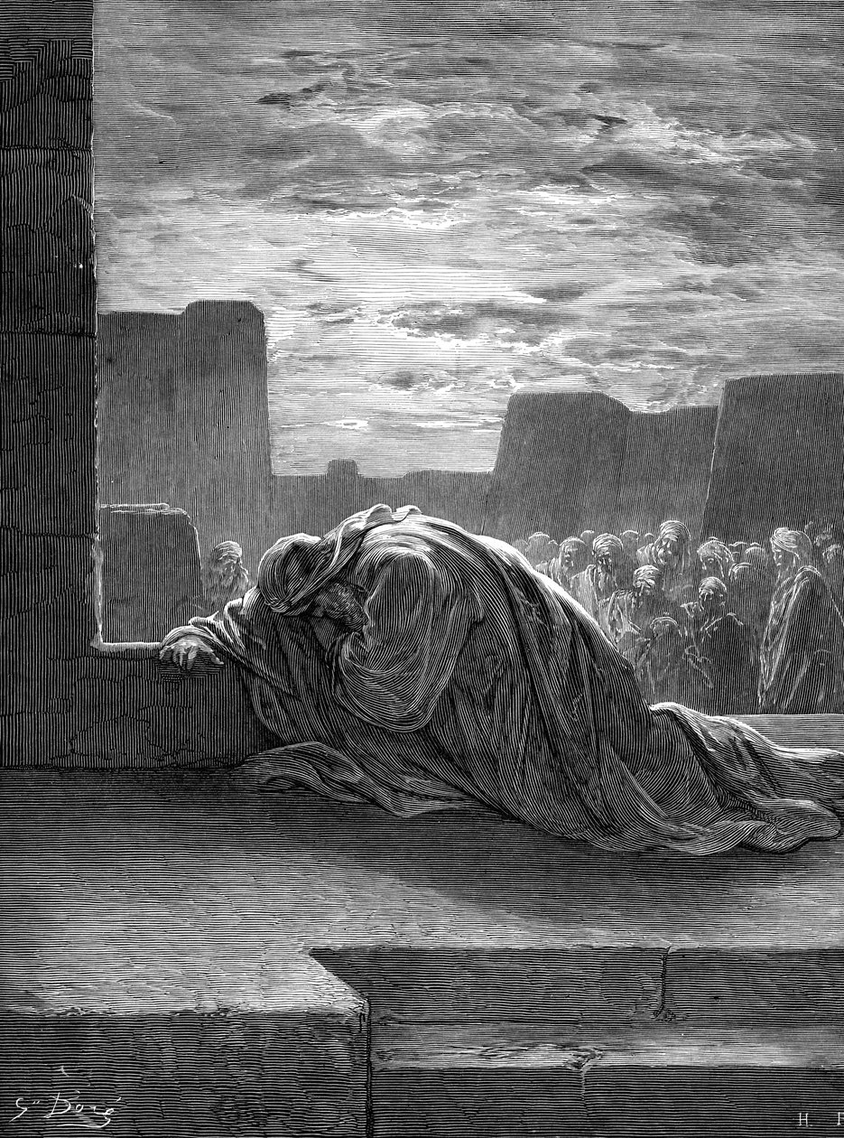 Profeten Ezra beder, af Gustave Doré. - Bibel af Gustave Dore