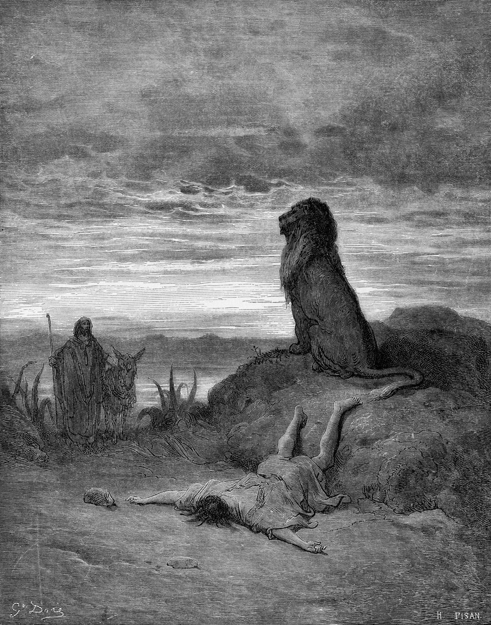 Profeten dræbt af en løve af Gustave Dore