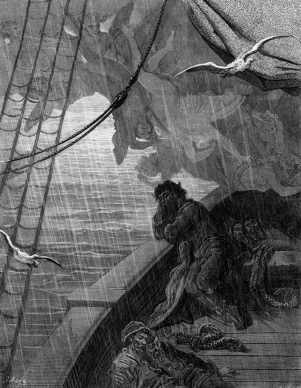 Regnen begynder at falde, scene fra "The Rime of the Ancient Mariner" af S.T. Coleridge, udgivet af Harper und Brothers, New York, 1876 (træsnit) af Gustave Dore