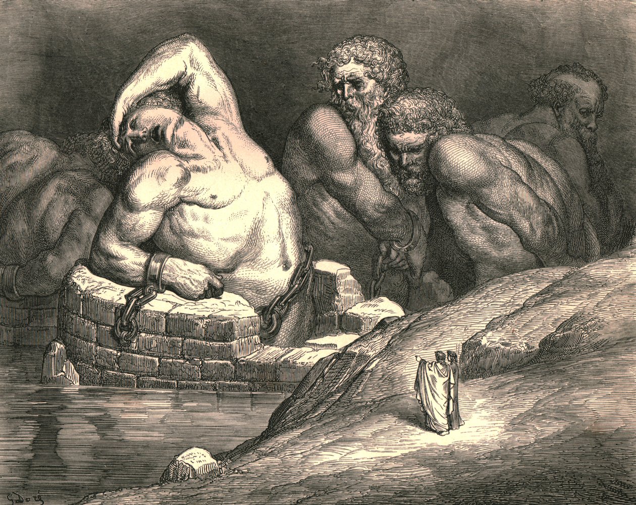 Denne stolte ville af sin styrke mod den almægtige Jove stille for retten, c1890. af Gustave Dore