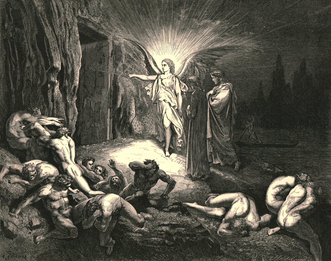 Til porten kom han og rørte ved den med sin tryllestav, c1890. af Gustave Dore