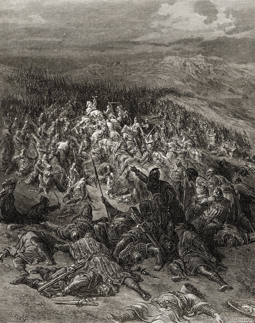 To hundrede riddere angriber 20.000 saracenere, illustration fra 