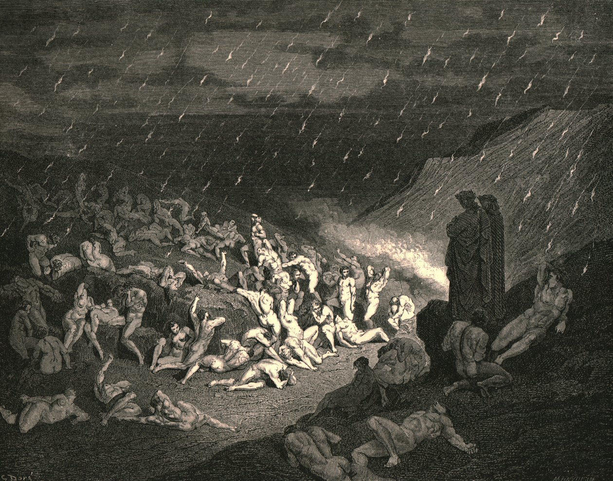 Uophørligt var spillet med elendige hænder, c1890. af Gustave Dore