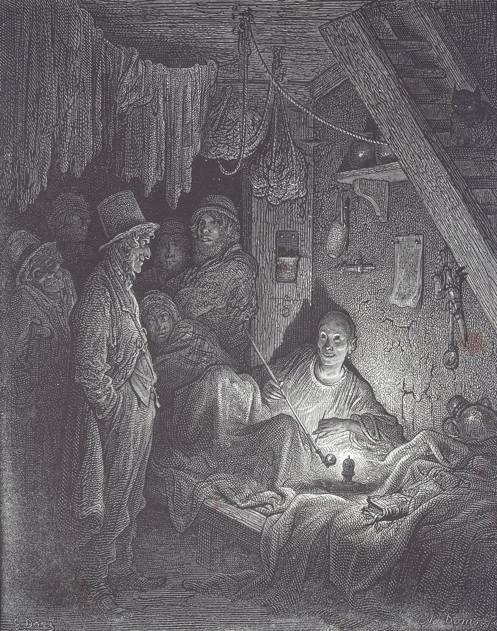 Victoriansk opiumsrygehule i London af Gustave Dore
