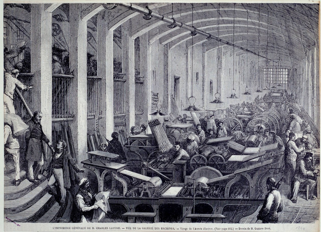 Udsigt over trykkemaskinegalleriet af Charles Lahure Gravering af Gustave Dore (1832-1883) fra "" L