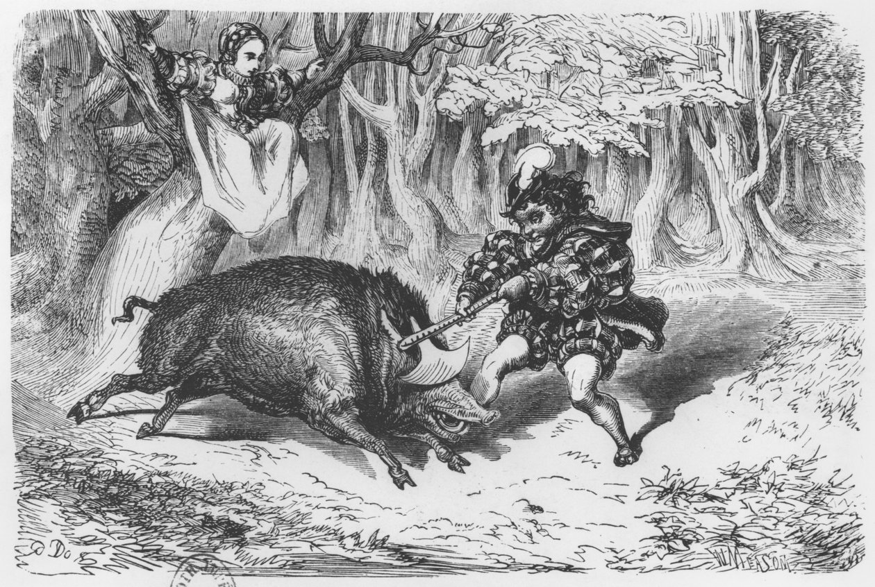 Violette og Ourson, illustration til "Ourson" fra "Les Nouveaux Contes de Fees" af Comtesse de Segur (1799-1874) af Gustave Dore