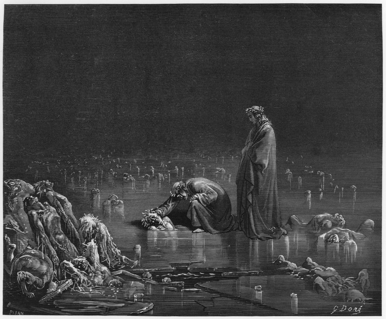 Virgil (70-19 f.Kr.) og Dante, illustration fra 