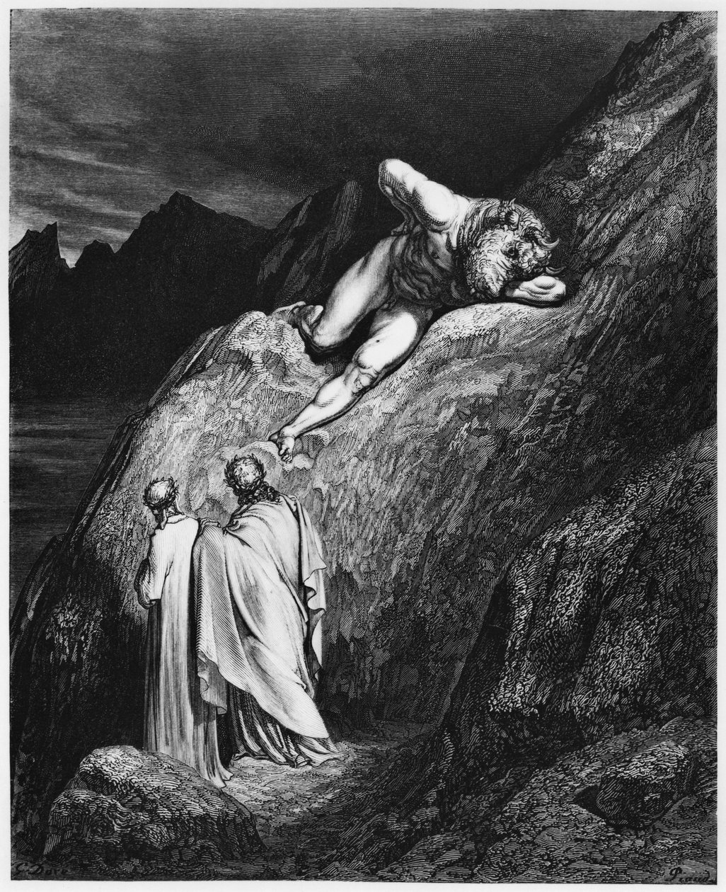 Virgil (70-19 f.Kr.) og Dante, illustration fra 