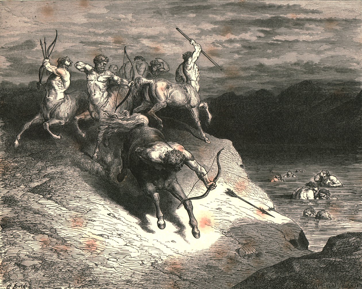 Vi nærmede os de dyr, der hurtigt skred frem, da Chiron tog en pil frem, ca. 1890. af Gustave Dore