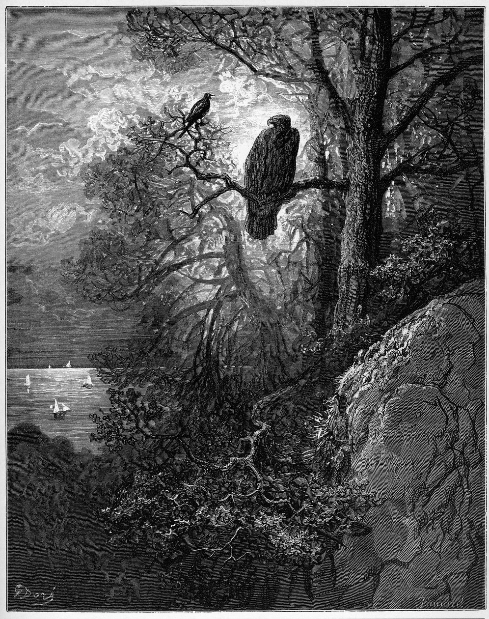 ørnen og magen - ørnen og skaten - fra "Fables" af Jean de La Fontaine af Gustave Dore