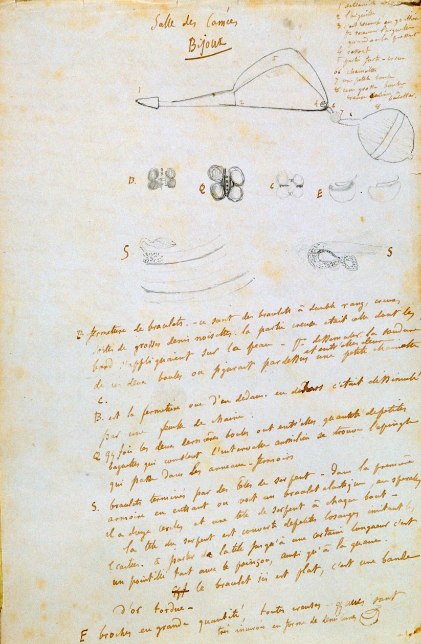 Tegninger af juveler til Salammbô, c1858 af Gustave Flaubert