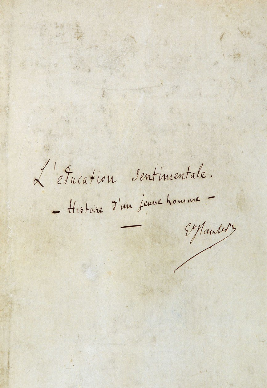Sentimental uddannelse (historie om en ung mand): første side af manuskriptet til Gustave Flauberts roman, forfatterens signatur - BHVP, Paris af Gustave Flaubert