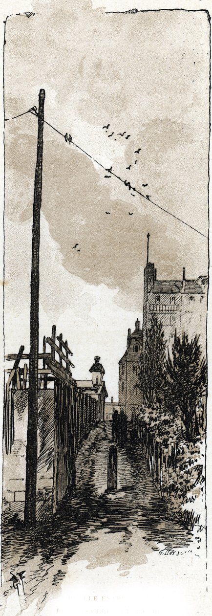 Gyde mellem avenue de Versailles og bredden af Seinen, Auteuil, paris (Gade mellem avenue de Versailles og seine-floden, Auteuil-distriktet, Paris) Tegning af Gustave Frainpont (1849-1923) tegner fra Saint-Juirs af Gustave Fraipont