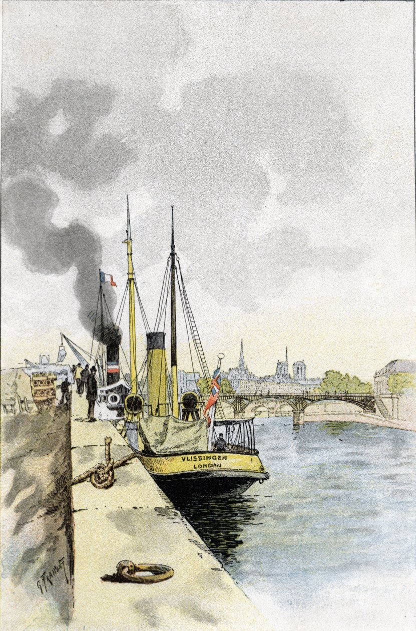 Engelske både nær broen til Saints-Peres eller Carrousel, Paris Tegning af Gustave Fraipont (1849-1923) fra Saint-Juirs af Gustave Fraipont