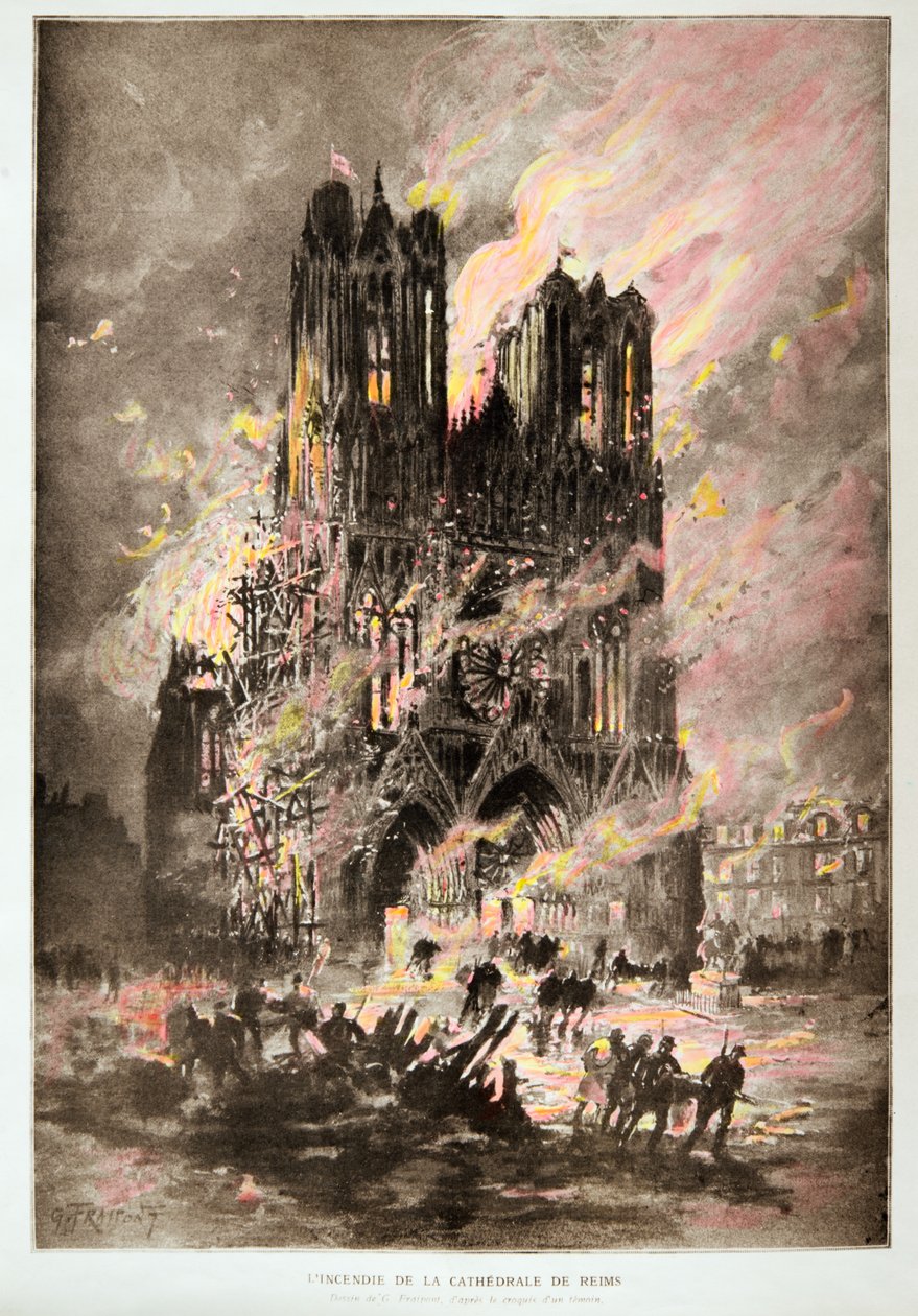 Reims katedral i brand af Gustave Fraipont