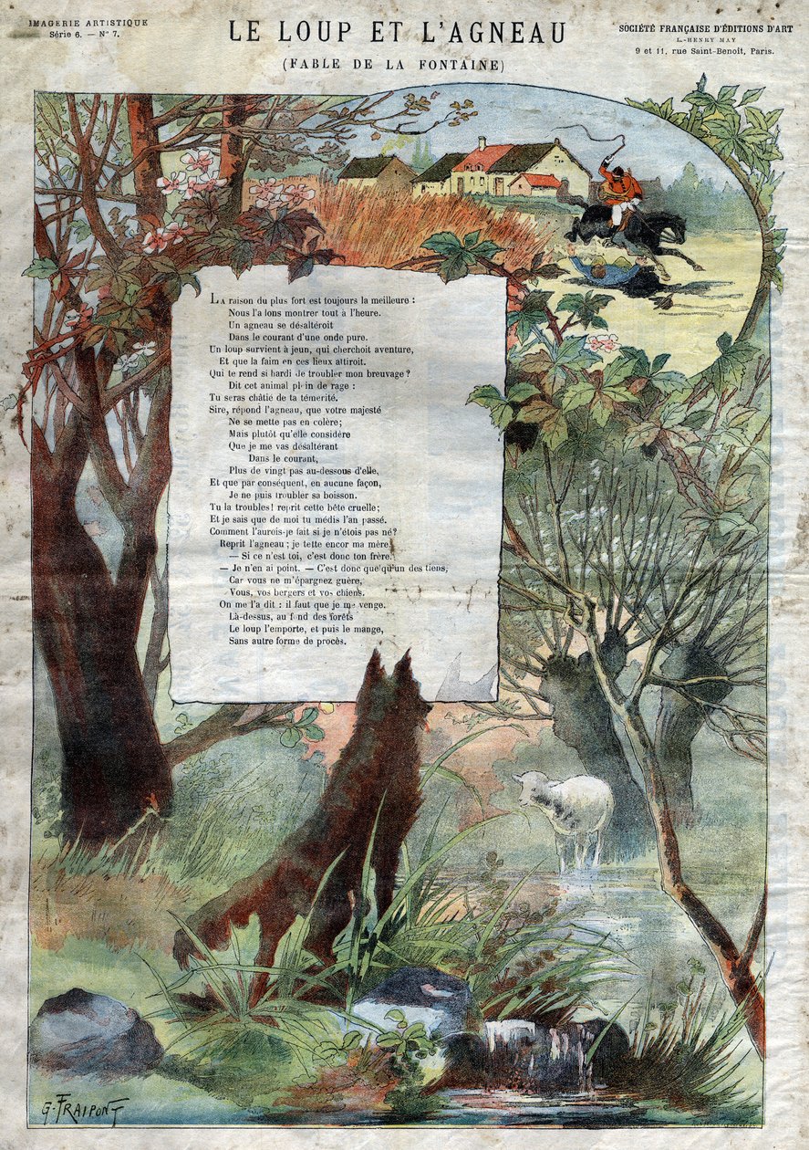 Ulven og Lammet. Fabler af Jean de La Fontaine (1621-95). Illustration af Gustave Fraipont (1849 -1923). Privat samling. af Gustave Fraipont