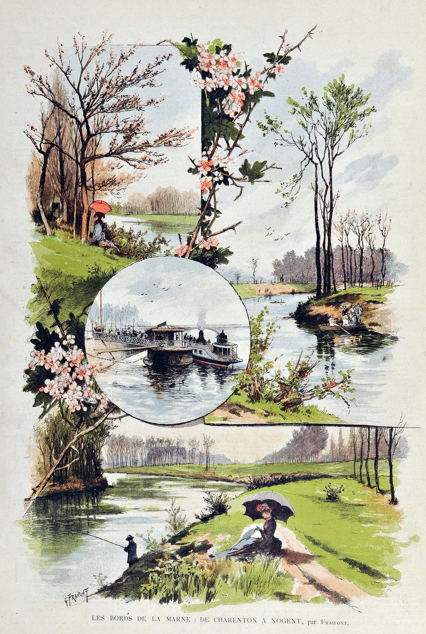 Randen af Marne: fra Charenton til Nogent i 1887. Illustration af Gustave Fraipont (1849-1923) Indgravering af 1887 i "" Paris-Illustrous journal weekly"". af Gustave Fraipont