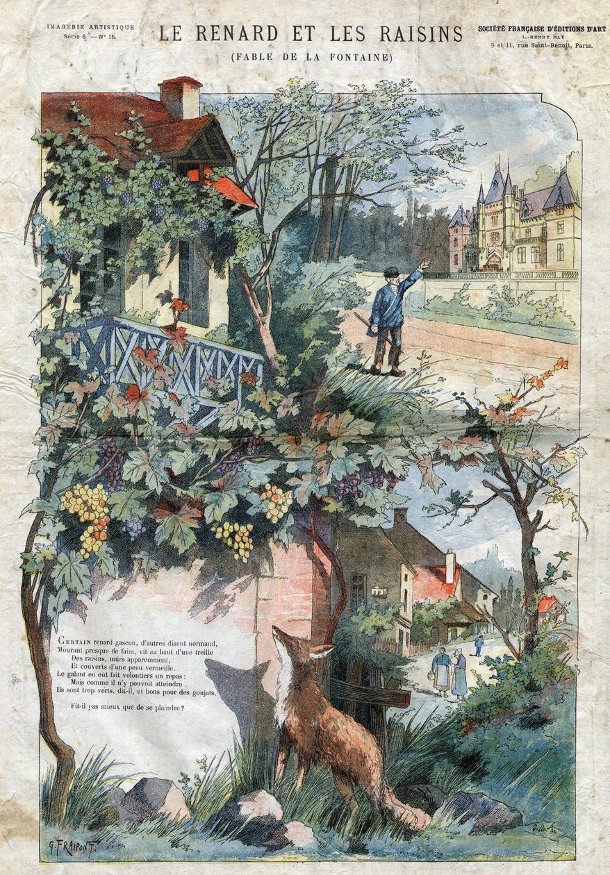 Ræven og druerne. Fabler af Jean de La Fontaine (1621-95).Illustration af Gustave Fraipont (1849 -1923). Privat samling. af Gustave Fraipont