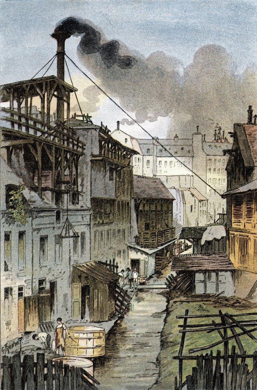 Udsigt over Bievre-floden fra Port Royal boulevard, Paris Tegning af Gustave Fraipont (1849-1923) tegner fra "La seine a travers Paris" af Saint-Juirs af Gustave Fraipont