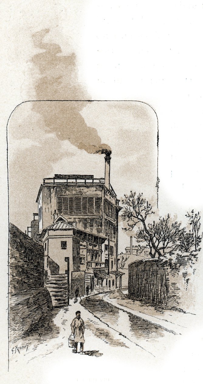 Udsigt over Bievre-floden i Paris Tegning af Gustave Fraipont (1849-1923) fra Saint-Juirs af Gustave Fraipont